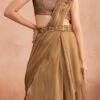 Beige Chinon Silk Embroidered Ready Pleated Saree Party Wear