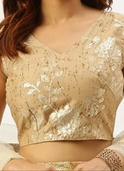 Beige Cotton Sleeveless Blouse Festive Wear