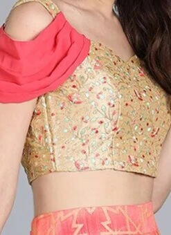 Beige Embroidered Blouse With Cowl Style Sleeve Wedding Wear