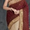 Beige Georgette Hand Work Half N Half Saree Party Wear -ZariGrace Shop beige georgette hand work half n half saree sadsf4844 l