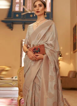 Beige Handloom Silk Weaving Traditional Saree Festive Wear -ZariGrace Shop beige handloom silk weaving traditional saree samkns220003 b