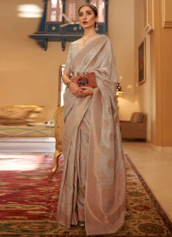 Beige Handloom Silk Weaving Traditional Saree Festive Wear -ZariGrace Shop beige handloom silk weaving traditional saree samkns220003 u