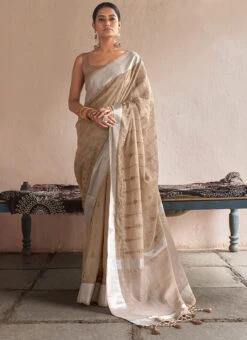 Beige Linen Embroidered Work Saree Festive Wear 8 Beige Linen Embroidered Work Saree Festive Wear -ZariGrace Shop beige linen embroidered work saree samkns4312 u