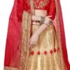 Beige N Red Net Embroidered A Line Lehenga Wedding Wear