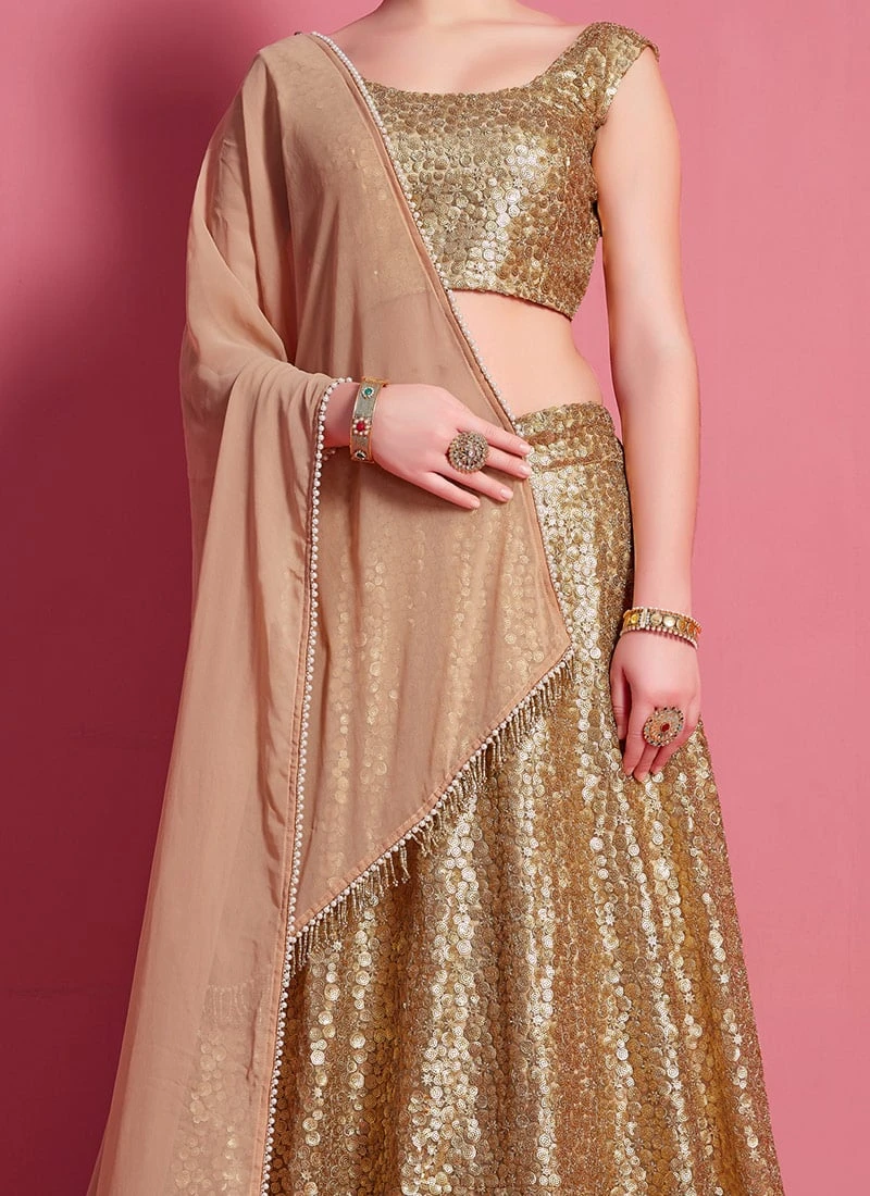 Beige Net Designer A Line Lehenga Party Wear 3 Beige Net Designer A Line Lehenga Party Wear