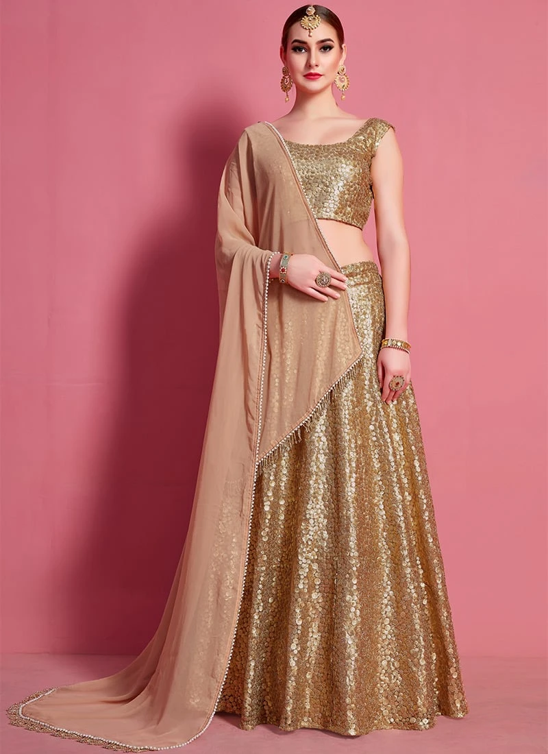 Beige Net Designer A Line Lehenga Party Wear 5 Beige Net Designer A Line Lehenga Party Wear - Image 3