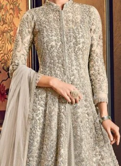 Beige Net Embroidered Anarkali Suit Wedding Wear