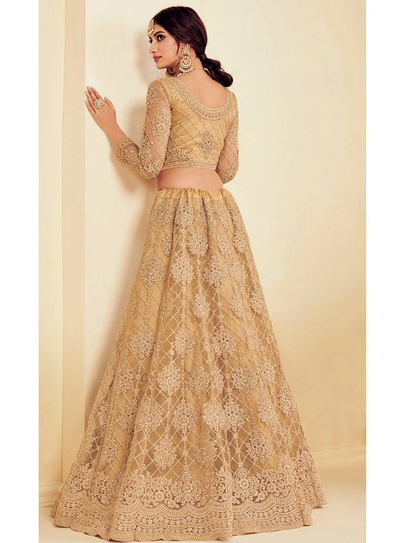 Beige Net Umbrella Lehenga For Partywear Party Wear 6 Beige Net Umbrella Lehenga For Partywear Party Wear - Image 4