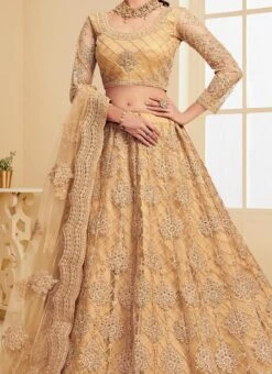 Beige Net Umbrella Lehenga For Partywear Party Wear
