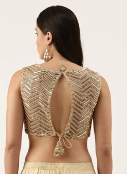 Beige Raw Silk Sequins Work Blouse Party Wear 9 Beige Raw Silk Sequins Work Blouse Party Wear -ZariGrace Shop beige raw silk sequins work blouse blspfb148 b