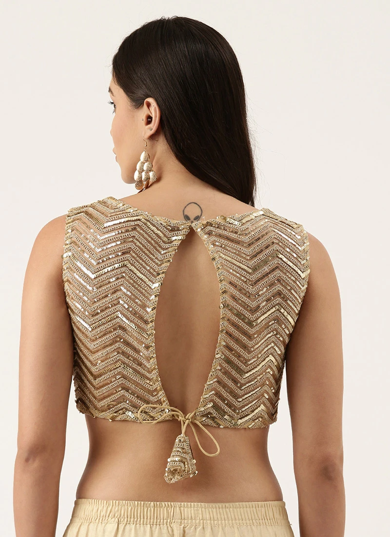 Beige Raw Silk Sequins Work Blouse Party Wear 6 Beige Raw Silk Sequins Work Blouse Party Wear - Image 4