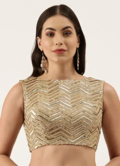 Beige Raw Silk Sequins Work Blouse Party Wear 8 Beige Raw Silk Sequins Work Blouse Party Wear -ZariGrace Shop beige raw silk sequins work blouse blspfb148 u