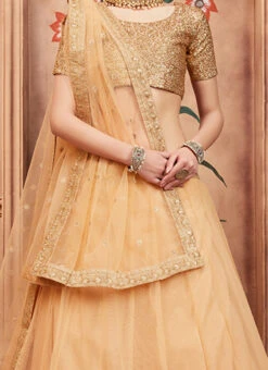 Beige Sequins Embroidered A Line Lehenga Wedding Wear