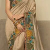 Beige Silk Zari Embroidery Work Saree Party Wear