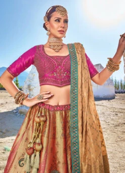 Beige Viscose Silk Embroidered Umbrella Lehenga Wedding Wear -ZariGrace Shop beige viscose silk embroidered umbrella lehenga ghsli22317101 b