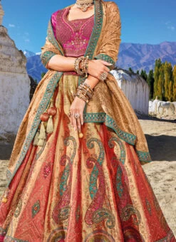 ZariGrace Shop 13 Beige Viscose Silk Embroidered Umbrella Lehenga Wedding Wear