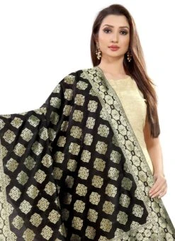 Black Art Silk Benarasi Dupatta Party Wear -ZariGrace Shop black art silk benarasi dupatta dusli107blk b
