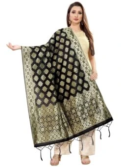 Black Art Silk Benarasi Dupatta Party Wear -ZariGrace Shop black art silk benarasi dupatta dusli107blk u