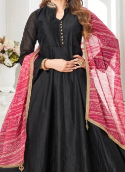 Black Art Silk Embroidered Gown Party Wear