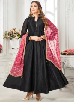 Black Art Silk Embroidered Gown Party Wear -ZariGrace Shop black art silk embroidered gown bgwrmnf824bl u