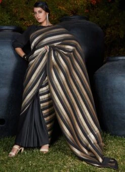 Imported Black Fabric Saree Party Wear -ZariGrace Shop black art silk saree sasom4505 u