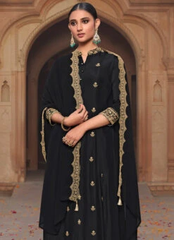 Black Benarasi Art Silk Embroidered Anarkali Suit Party Wear -ZariGrace Shop black benarasi art silk embroidered anarkali suit slsaj255810030 b