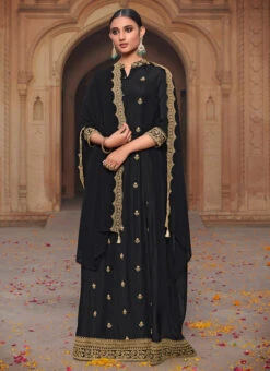 Black Benarasi Art Silk Embroidered Anarkali Suit Party Wear -ZariGrace Shop black benarasi art silk embroidered anarkali suit slsaj255810030 u