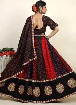 Black Blended Cotton Kutch Work Printed Umbrella Lehenga Festive Wear -ZariGrace Shop black blended cotton kutch work printed umbrella lehenga ghsomlh2773 b