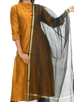 Black Chanderi Cotton Dupatta Festive Wear