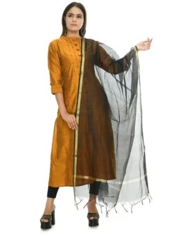 Black Chanderi Cotton Dupatta Festive Wear -ZariGrace Shop black chanderi cotton dupatta dpdmfmfd019 u