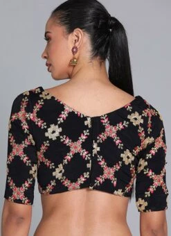 Black Chinon Embroidered Blouse Festive Wear -ZariGrace Shop black chinon embroidered blouse BLBS02209589 b