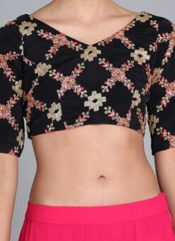 Black Chinon Embroidered Blouse Festive Wear