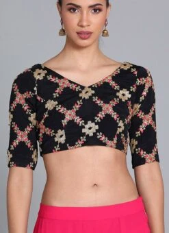 Black Chinon Embroidered Blouse Festive Wear -ZariGrace Shop black chinon embroidered blouse BLBS02209589 u