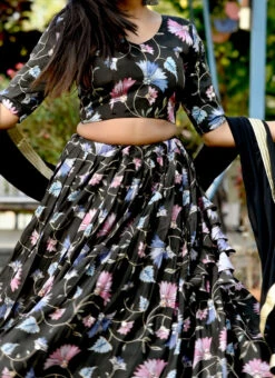 Black Chinon Printed Umbrella Lehenga Festive Wear