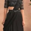 Black Chinon Silk Embroidered Ready Pleated Saree Party Wear -ZariGrace Shop black chinon silk embroidered ready pleated saree saska36307302a l