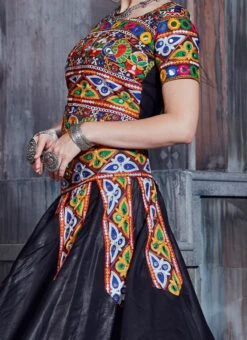 Black Cotton Embroidered Chaniya Choli Party Wear
