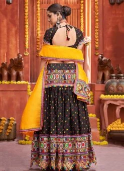 Black Cotton Embroidery With Mirror Work Chaniya Choli Festive Wear -ZariGrace Shop black cotton embroidery with mirror work chaniya choli ghska46577010 b