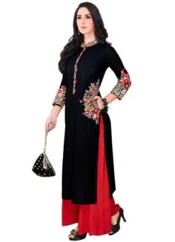 Black Cotton Kurta Palazzo Set After Six Wear -ZariGrace Shop black cotton kurta palazzo set krsdmf250 u