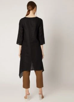 Black Cotton Slub Kurta Straight Pant Set Work Wear -ZariGrace Shop black cotton slub kurta straight pant set krsdvcsvts29 b