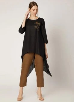 Black Cotton Slub Kurta Straight Pant Set Work Wear -ZariGrace Shop black cotton slub kurta straight pant set krsdvcsvts29 u