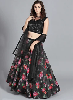 Black Digital Printed Organza Umbrella Skirt Party Wear -ZariGrace Shop black digital printed organza umbrella skirt WBBS02012597 u