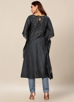 Grey Dola Silk Lace Work Kaftan Work Wear 9 Grey Dola Silk Lace Work Kaftan Work Wear -ZariGrace Shop black dola silk lace work kaftan krsakf1096 b