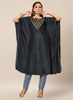 Grey Dola Silk Lace Work Kaftan Work Wear 8 Grey Dola Silk Lace Work Kaftan Work Wear -ZariGrace Shop black dola silk lace work kaftan krsakf1096 u