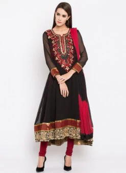 Black Embroidered Anarkali Suit Party Wear -ZariGrace Shop black embroidered anarkali suit slmnkc1836skd u