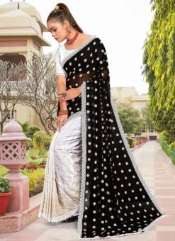 Black Faux Georgette Embroidered Half And Half Saree Party Wear -ZariGrace Shop black faux georgette embroidered half and half saree sasunk2091 u