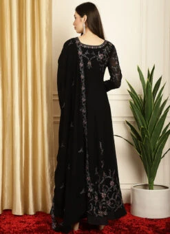 Black Faux Georgette Embroiered Anarkali Suit Party Wear -ZariGrace Shop black faux georgette embroiered anarkali suit slssls4068 b