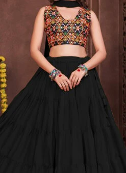 Black Faux Georgette Mirror Chaniya Choli Festive Wear