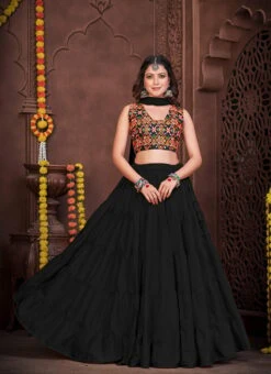 Black Faux Georgette Mirror Chaniya Choli Festive Wear -ZariGrace Shop black faux georgette mirror chaniya choli ghsacw7525 u