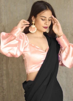 Black Faux Georgette Saree Party Wear 9 Black Faux Georgette Saree Party Wear -ZariGrace Shop black faux georgette sari sauhoa031 b