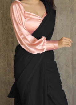 Black Faux Georgette Saree Party Wear